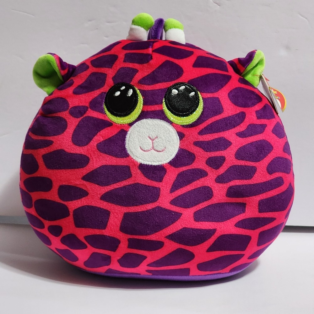 Ty Squish-a-Boos Gilbert the Giraffe Pink & Purple Plush Round Sewn Eyes 8"x9"